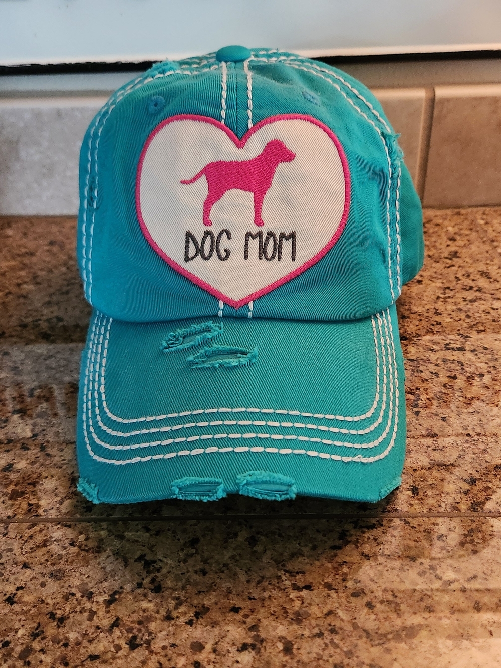 KBETHOS Teal Baseball Cap with Pink Dog Heart Patch